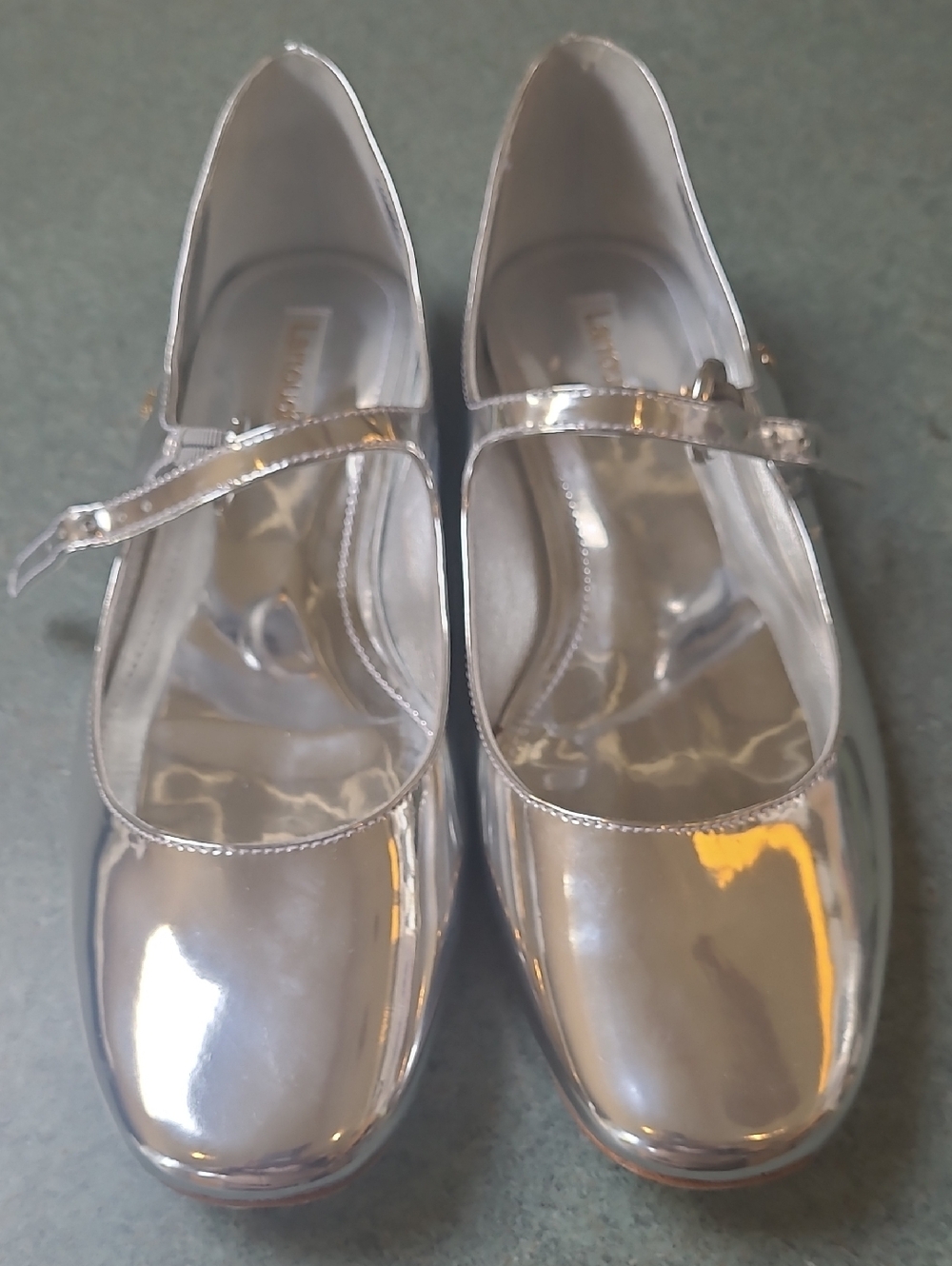 Larroude Silver Patent Mary Jane Flats